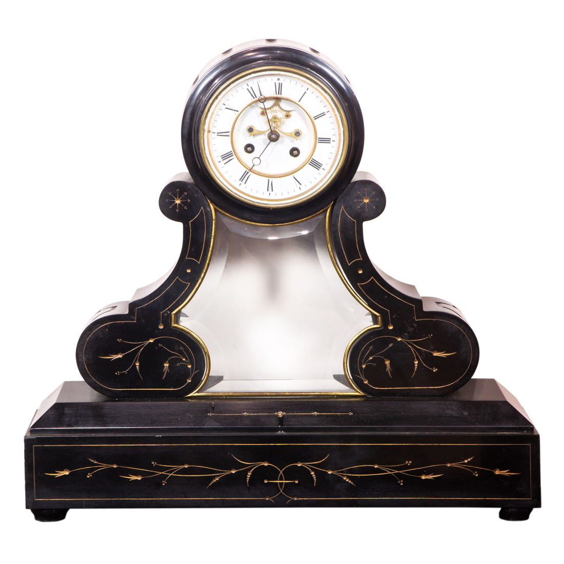 A FRENCH BLACK MARBLE MANTEL
