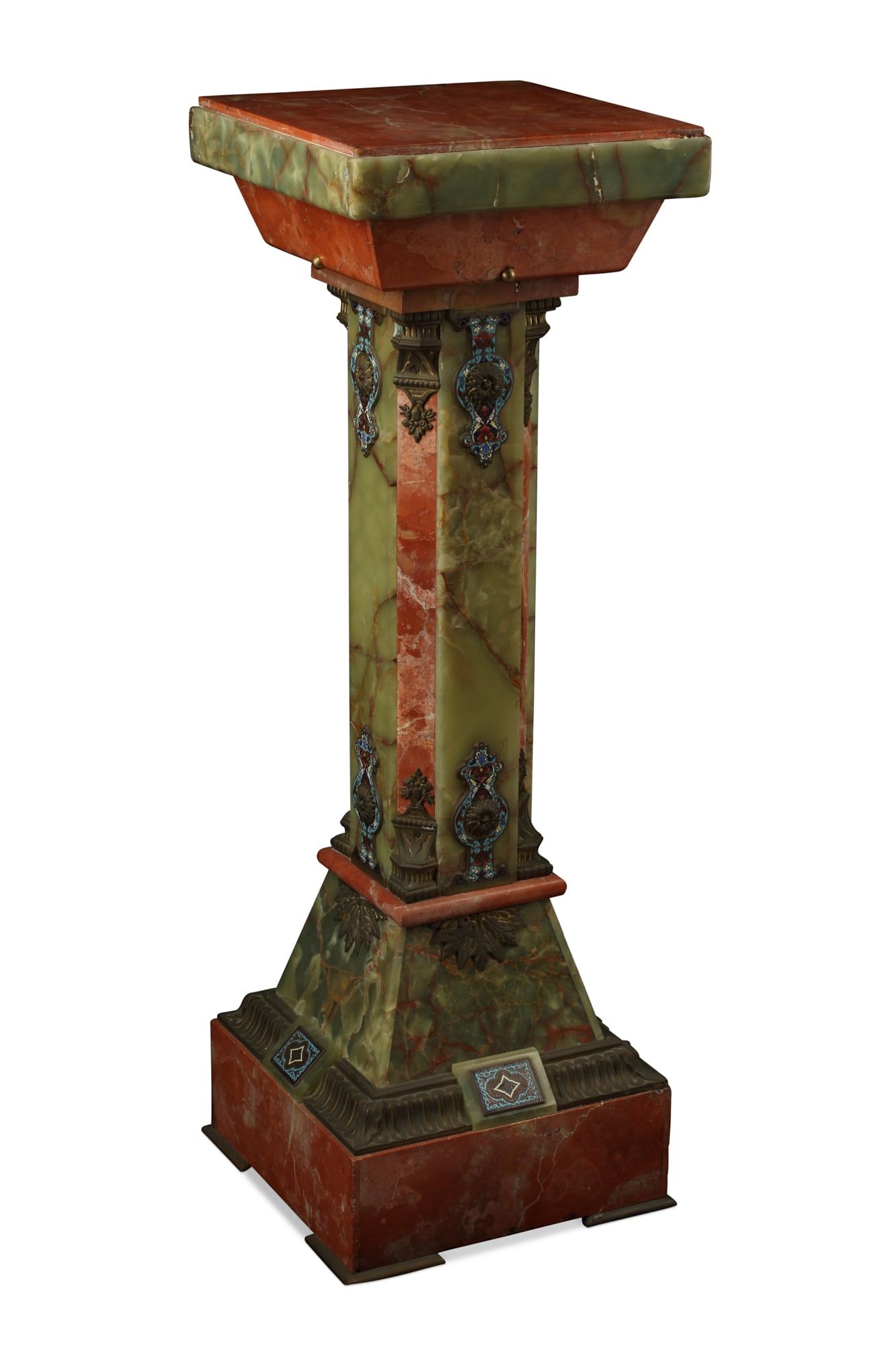 A FRENCH BRONZE, ENAMEN & ONYX