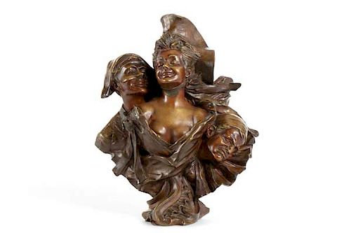 A FRENCH BRONZE FIGURAL GROUP: