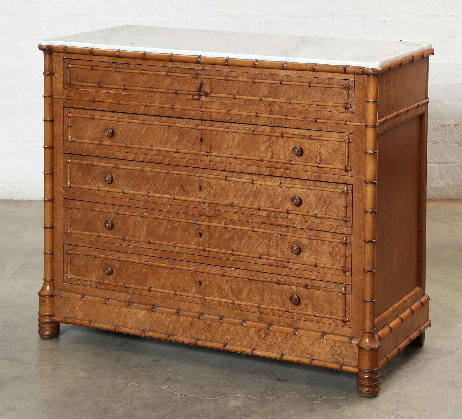 A FRENCH BURR MAPLE AND FAUX BAMBOO