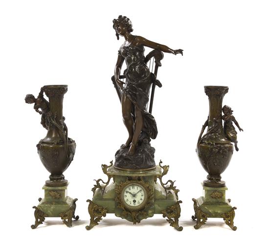 A French Cast Metal and Onyx