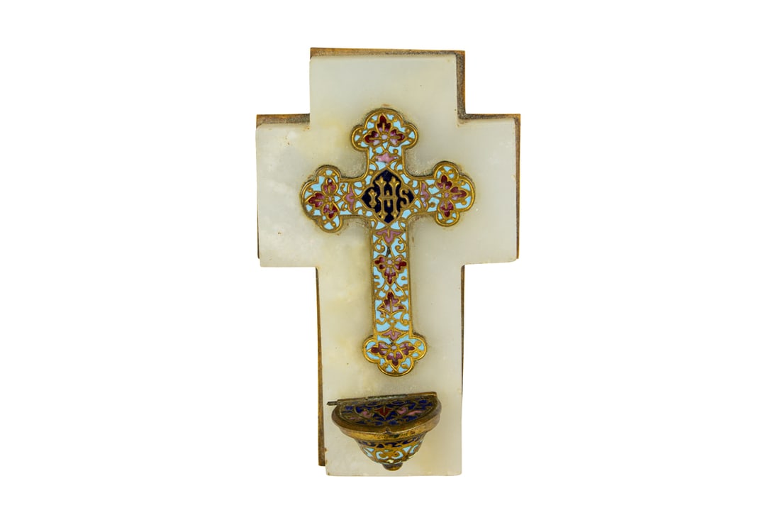 A FRENCH CHAMPLEVE ENAMEL CROSS