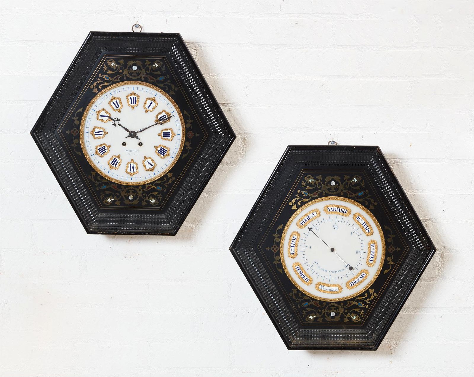 A FRENCH CLOCK AND BAROMETER,