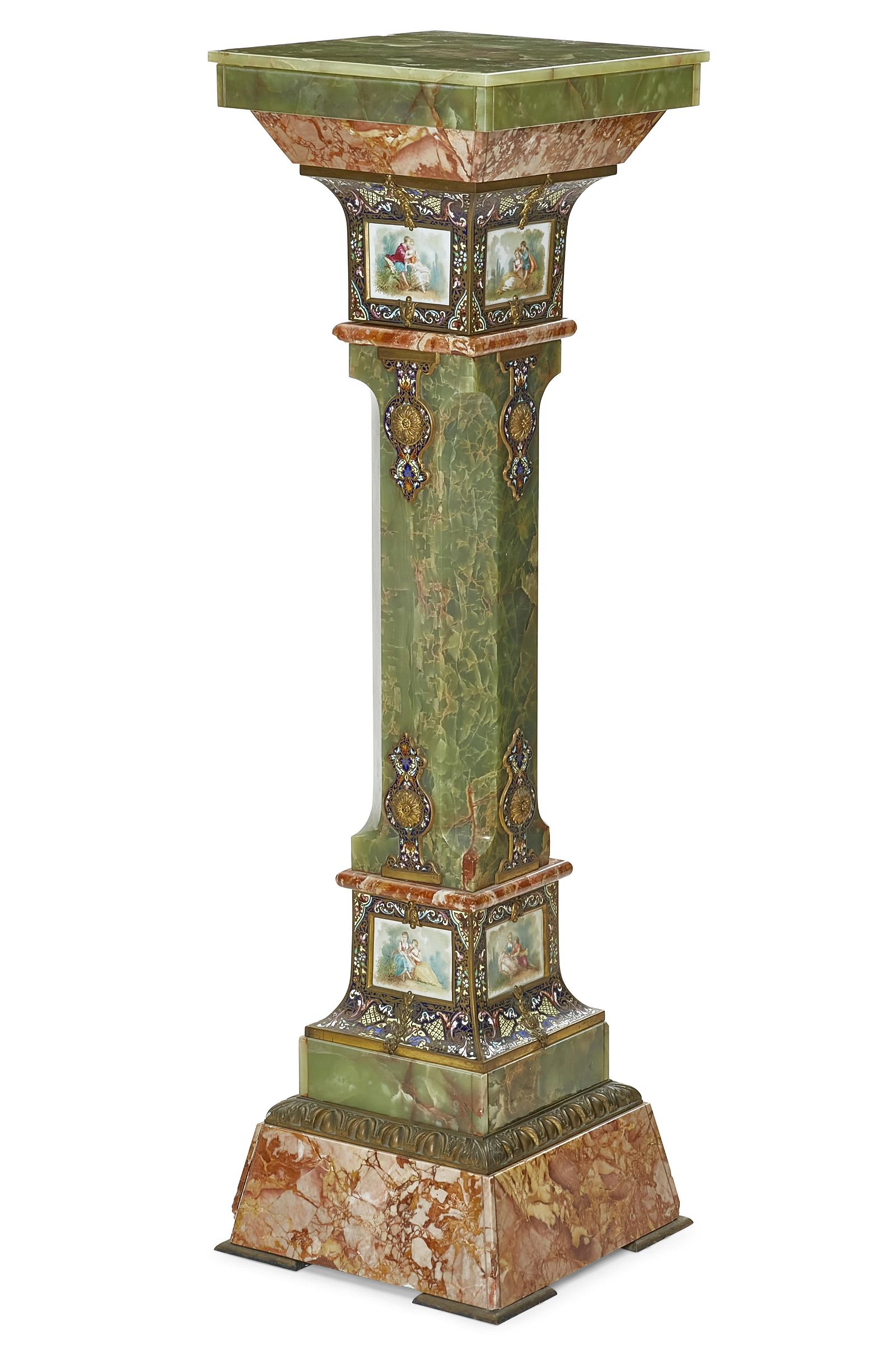 A FRENCH ENAMEL, GREEN ONYX AND