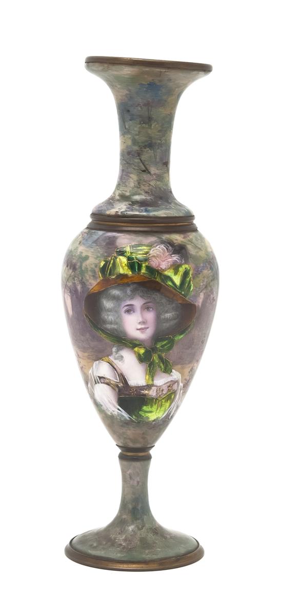*A French Enameled Copper Vase of