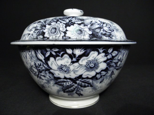 A French flow blue transferware