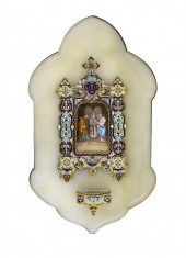 A FRENCH GILT BRASS AND CHAMPL