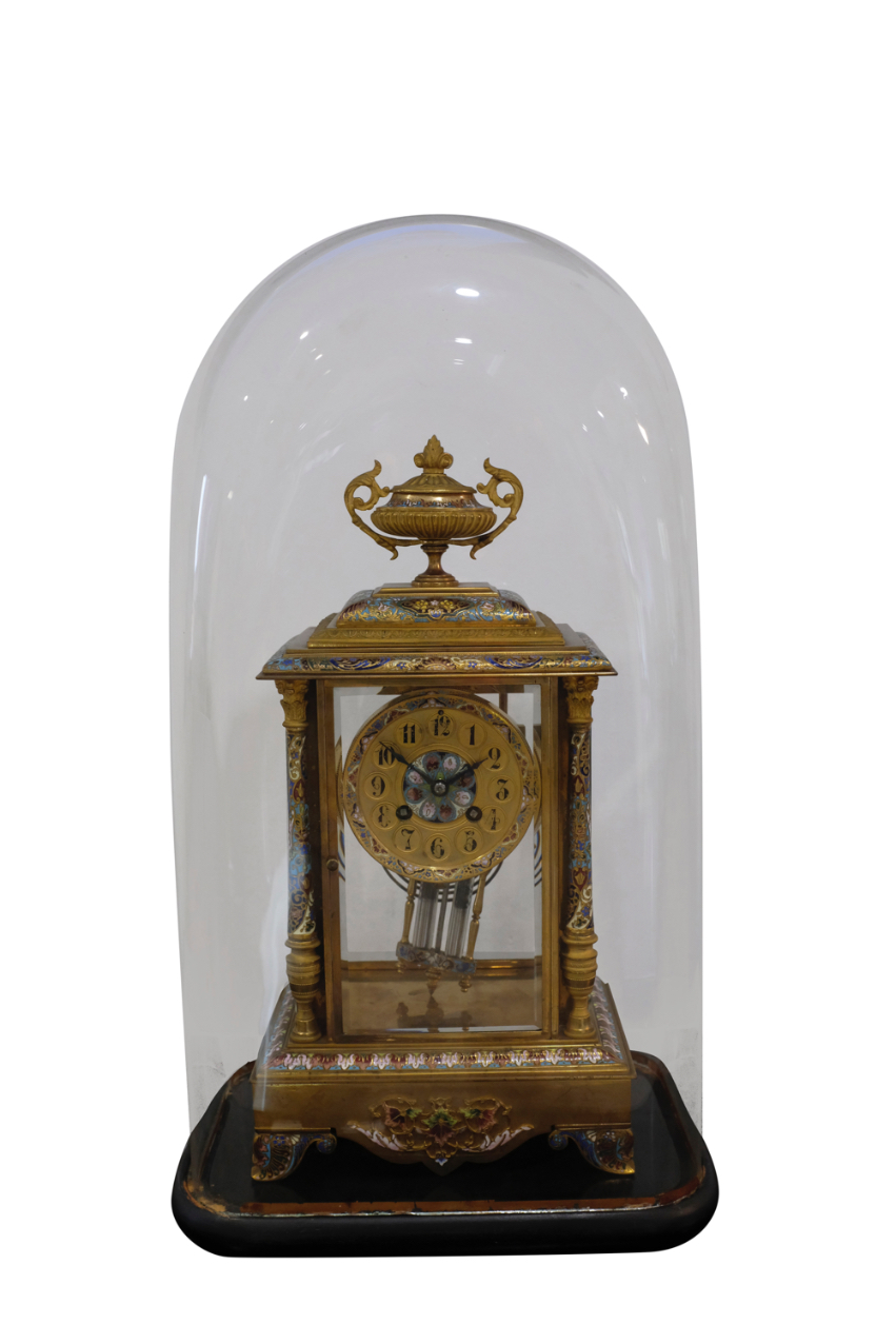 A FRENCH GILT BRASS AND CHAMPLEVE