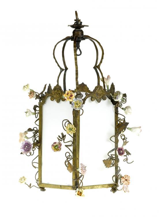 A FRENCH GILT BRASS HALL LANTERN in