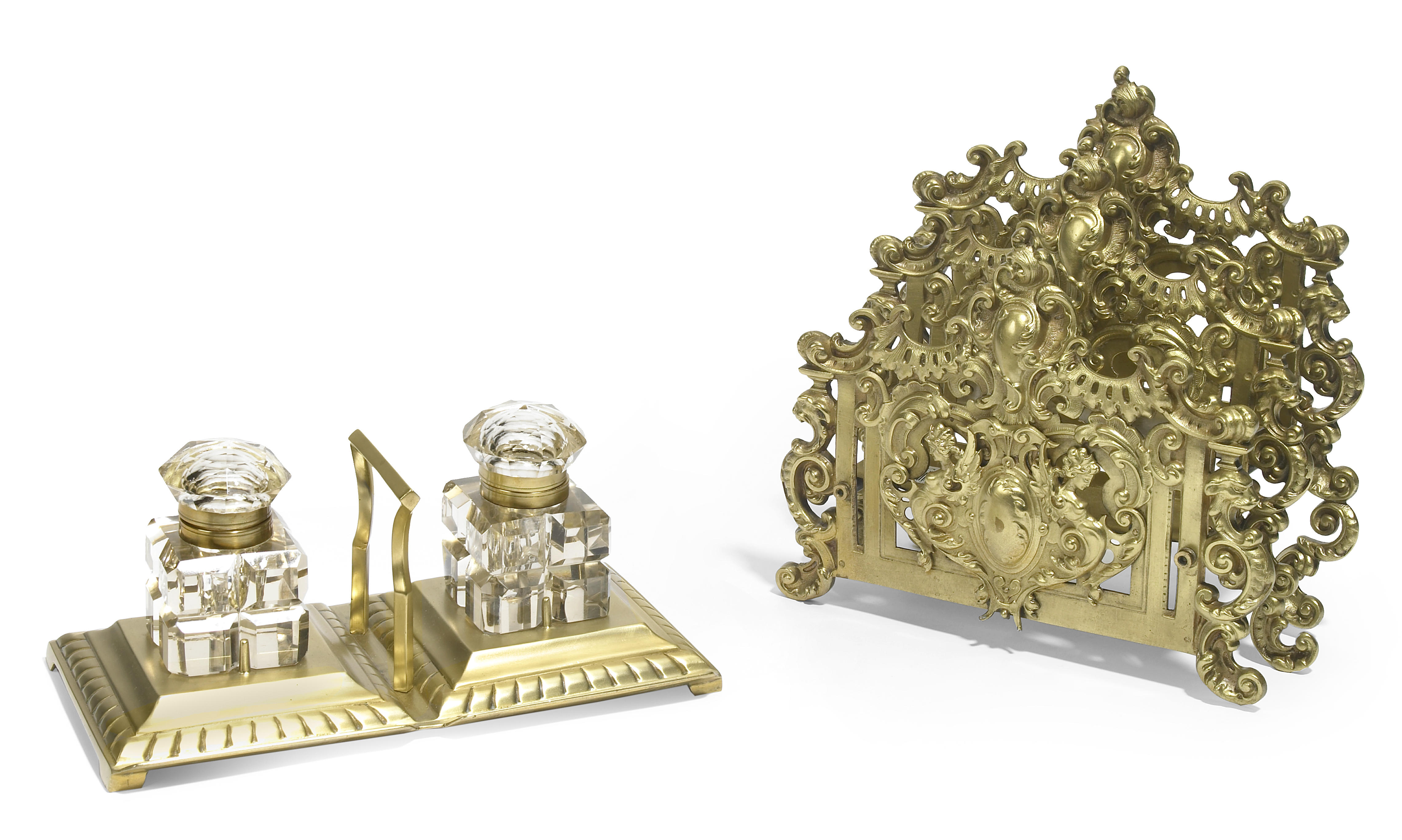 A French gilt brass letter rack