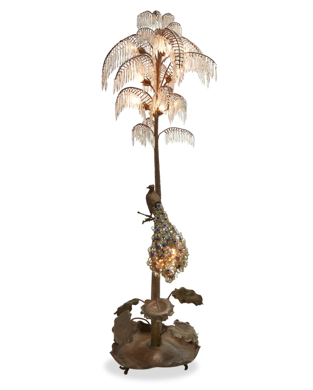 A FRENCH GILT-BRONZE AND CRYSTAL