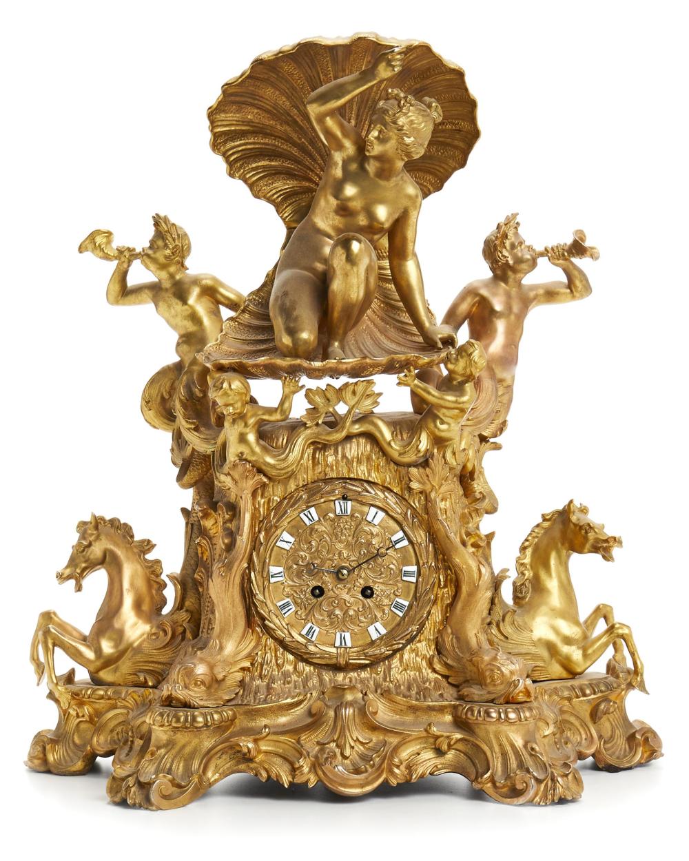 A FRENCH GILT-BRONZE FIGURAL MANTEL