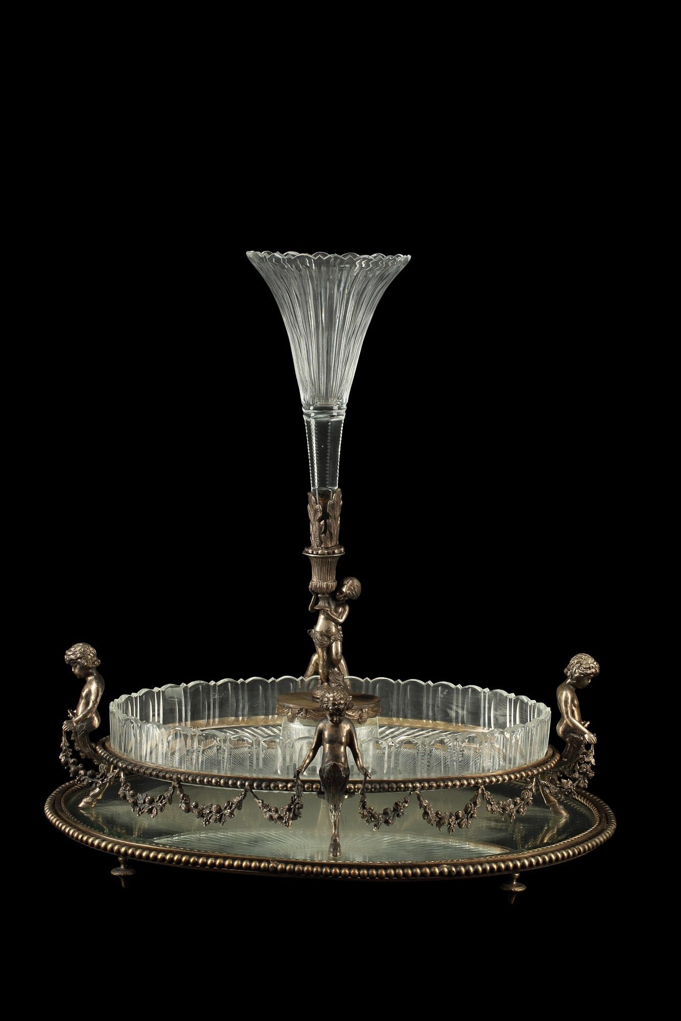 A FRENCH METAL, CUT GLASS AND