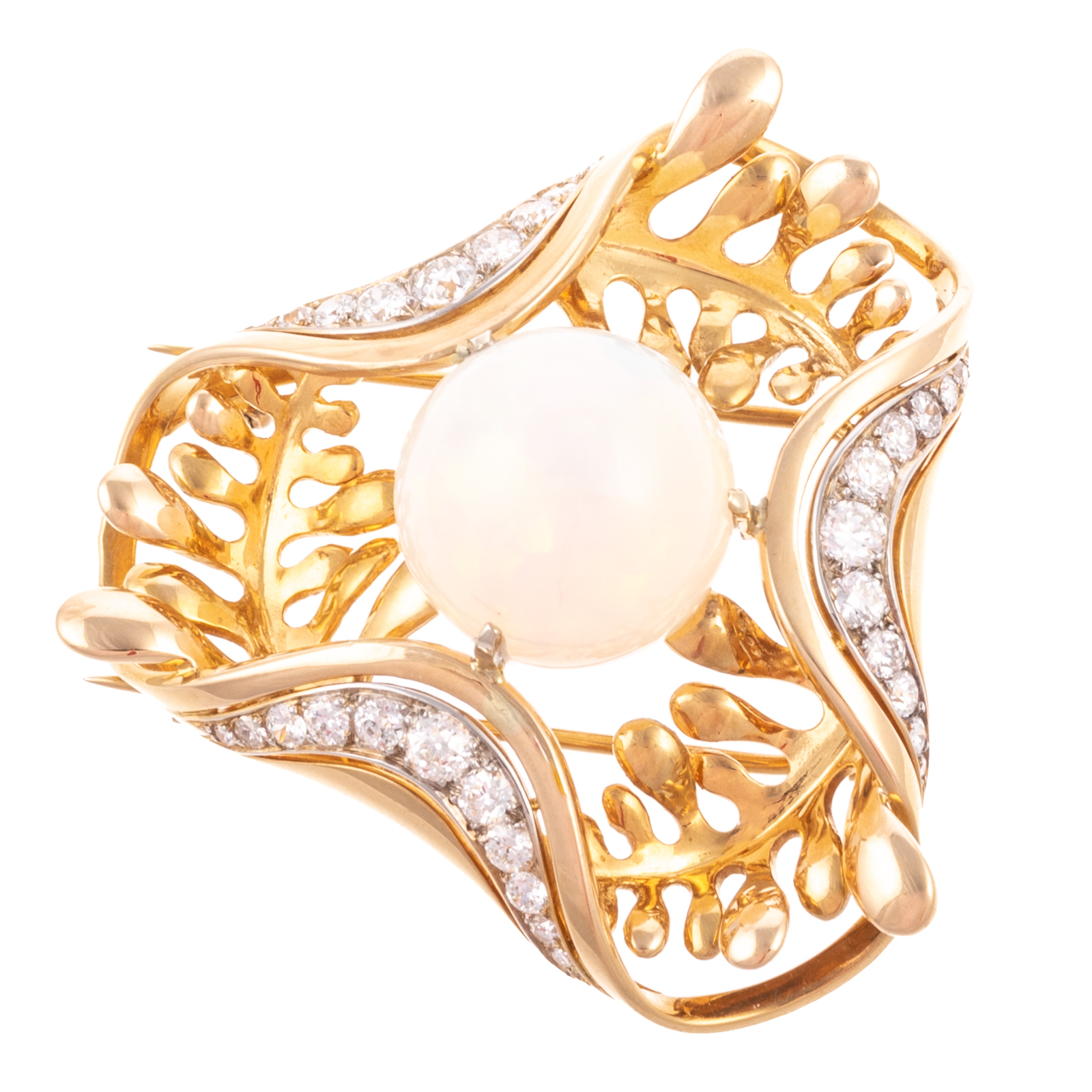 A FRENCH OPAL & DIAMOND BROOCH IN