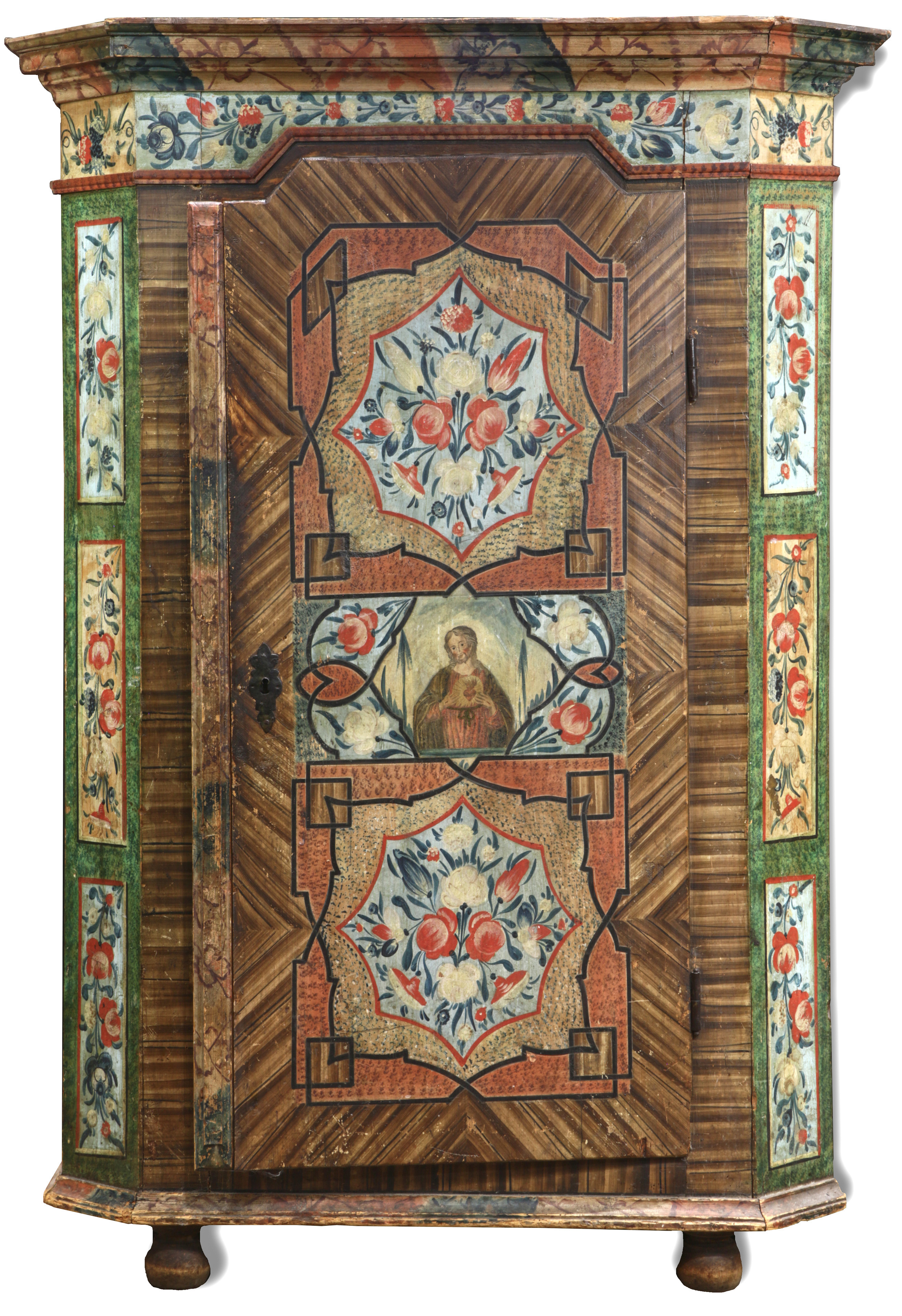 A FRENCH PAINT DECORATED ARMOIRE