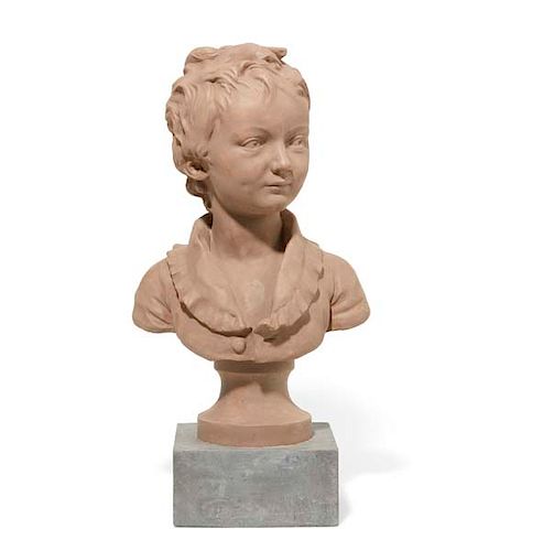 A FRENCH PAINTED TERRACOTTA BUST OF