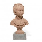 A FRENCH PAINTED TERRACOTTA BU