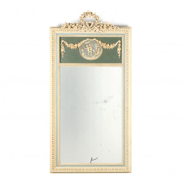 A FRENCH PAINTED TRUMEAU MIRROR