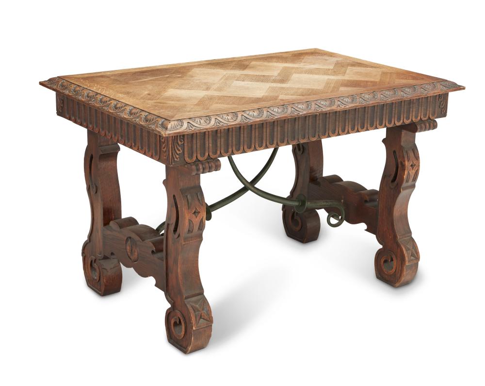 A FRENCH PARQUETRY AND CARVED OAK