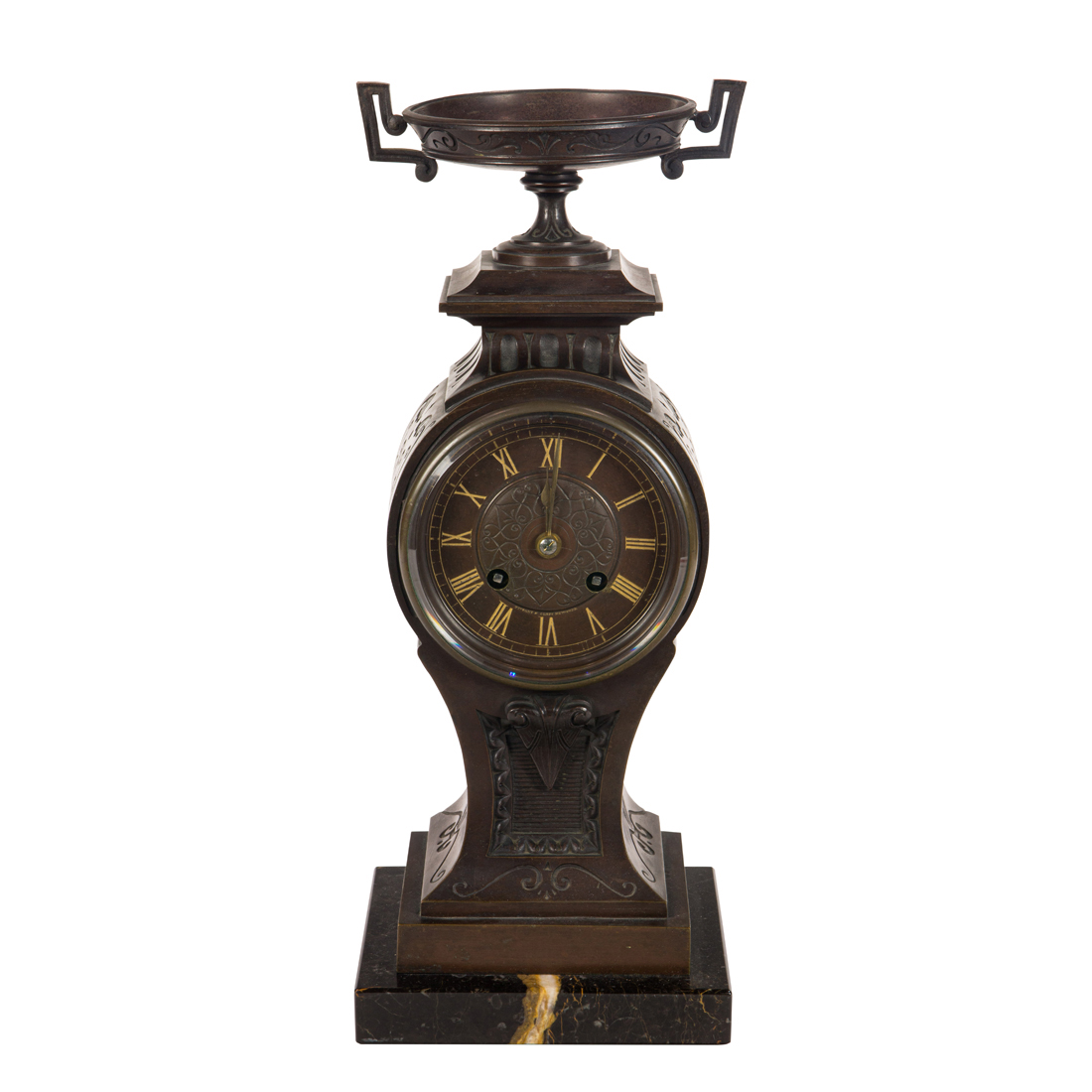 A FRENCH PATINATED BRONZE CLOCK