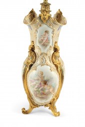 A FRENCH PORCELAIN VASE, NOW A