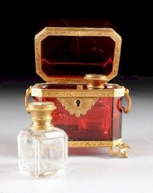 A FRENCH RUBY GLASS FITTED SCE