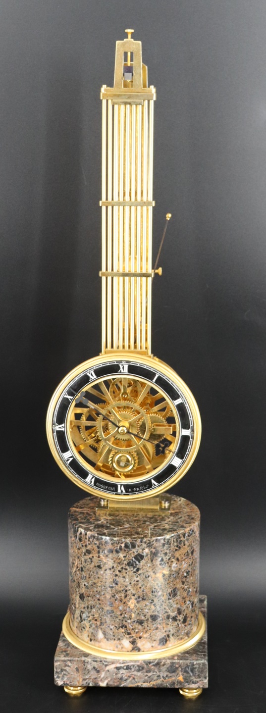 A FRENCH SKELETON CLOCK HUGUENIN