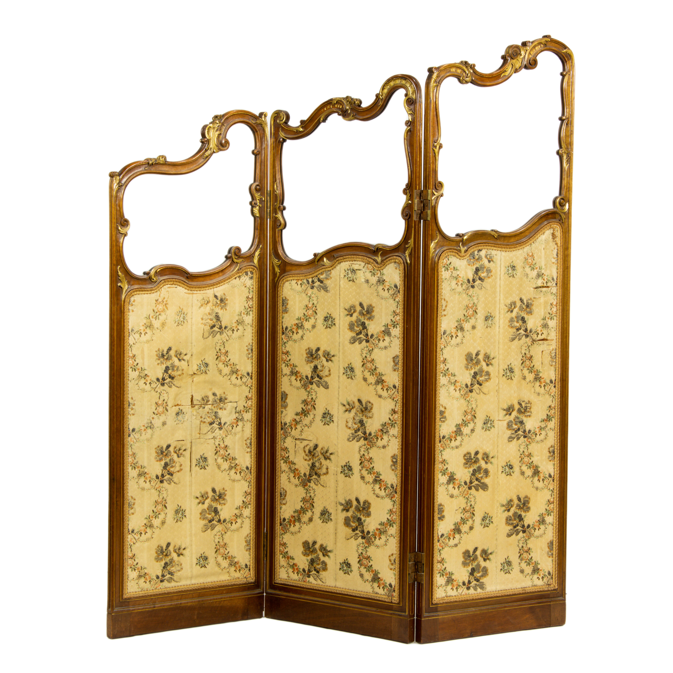 A FRENCH THREE-PANEL PARTIAL GILT