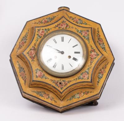 A French Tole clock, yellow
