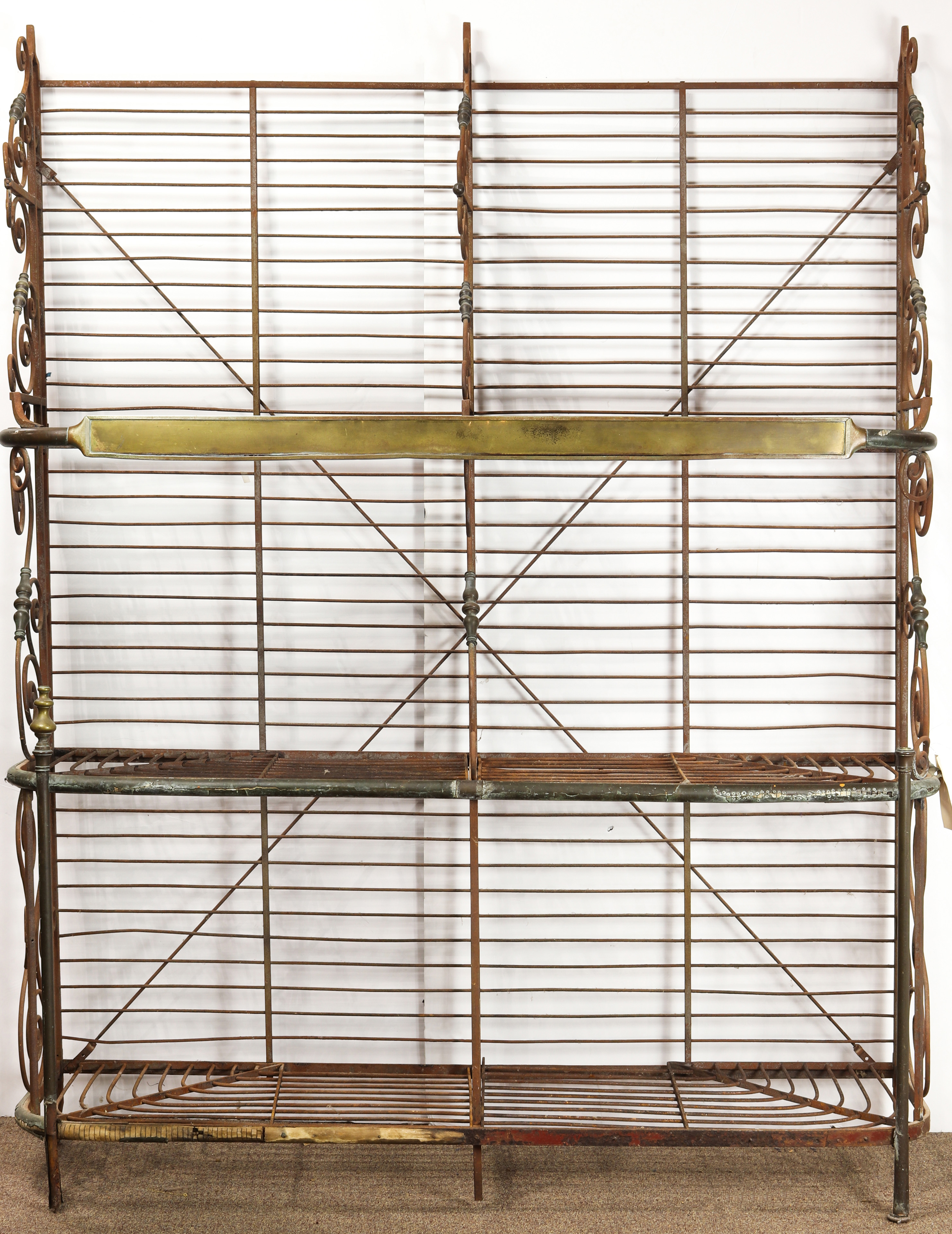 A FRENCH WROUGHT IRON AND BRASS