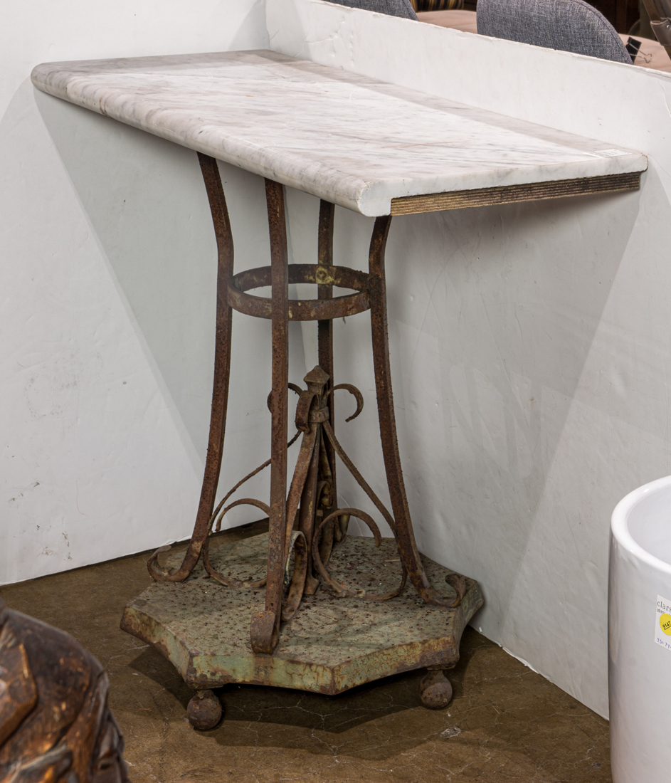 A FRENCH WROUGHT IRON AND MARBLE