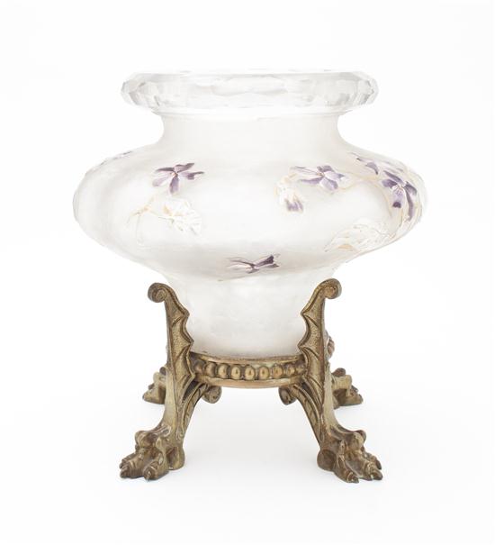 A Frosted Glass Vase on Stand