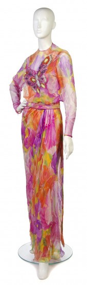 A Galanos Floral Print Silk Ch