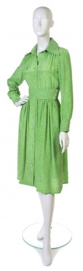 A Galanos Green Silk Day Dress