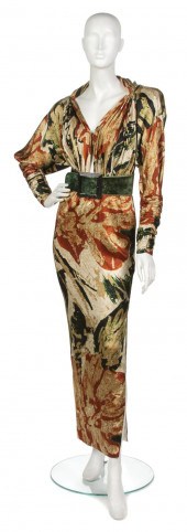 A Galanos Printed Silk Evening