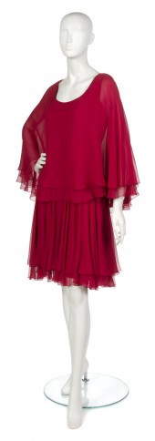 A Galanos Red Chiffon Cocktail
