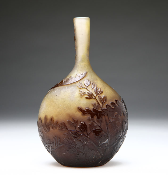 A Galle brown and green cameo art