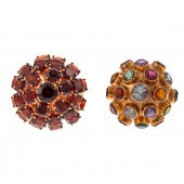 A GARNET DOME RING & "SPUTNIK"