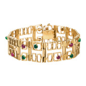 A GEM-SET AND 14K GOLD LINK BR