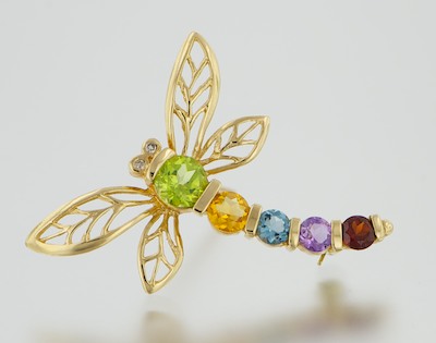 A Gemstone Set Dragonfly Brooch 14k