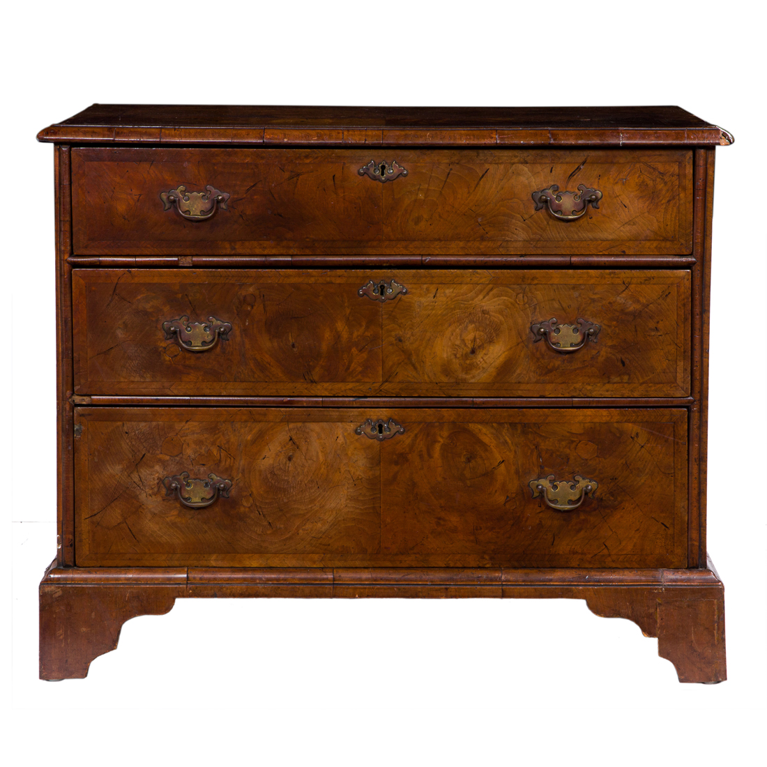 A GEORGE I OYSTER BURL WALNUT CHEST