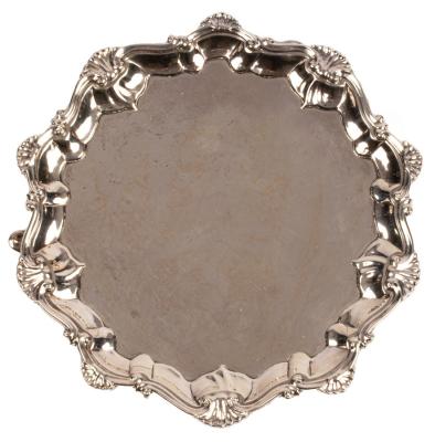 A George II silver card waiter,