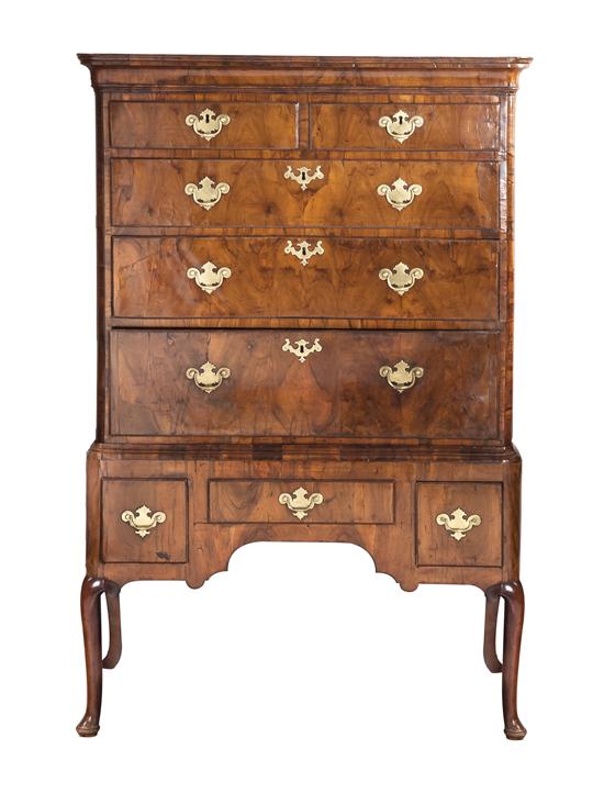 A George II Walnut Highboy in two