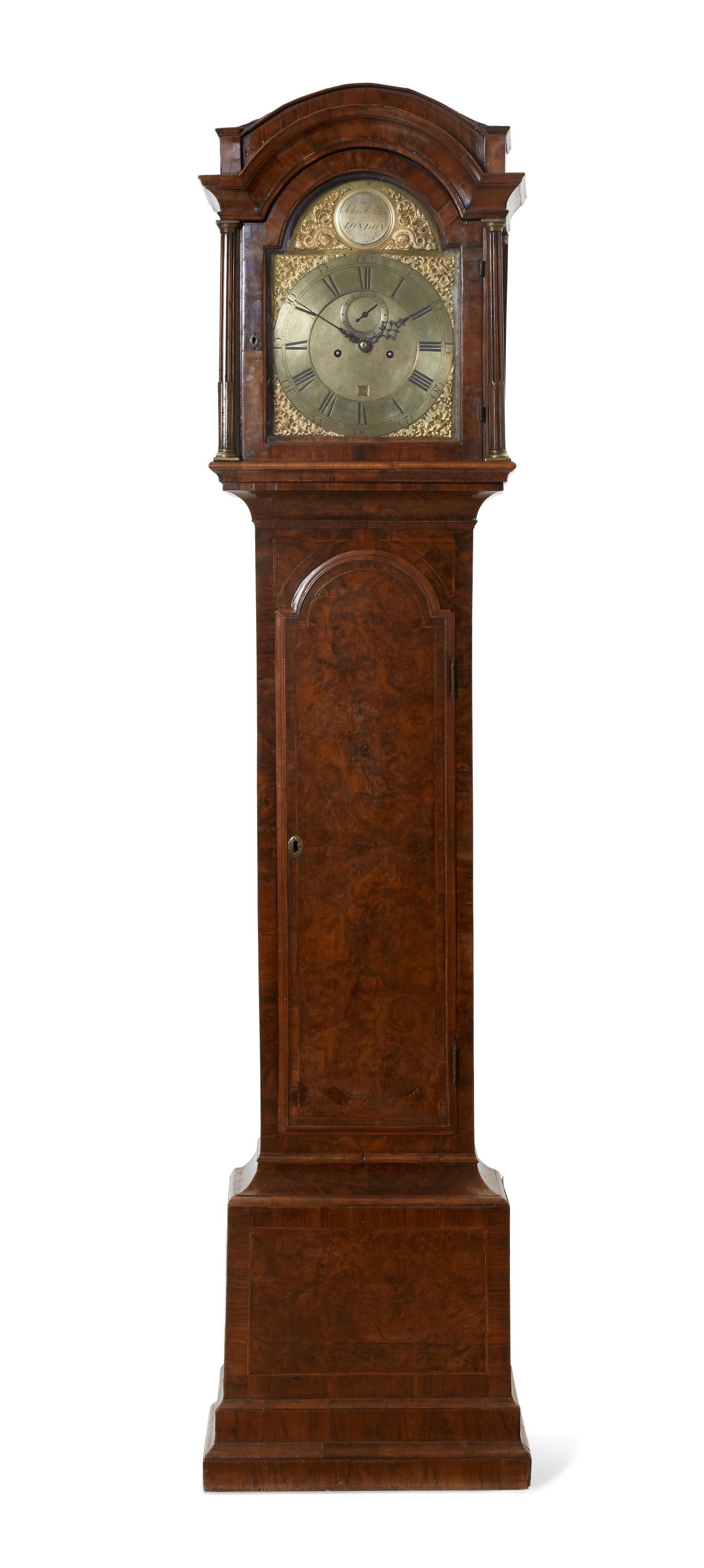 A GEORGE II WALNUT TALL CASE CLOCK,