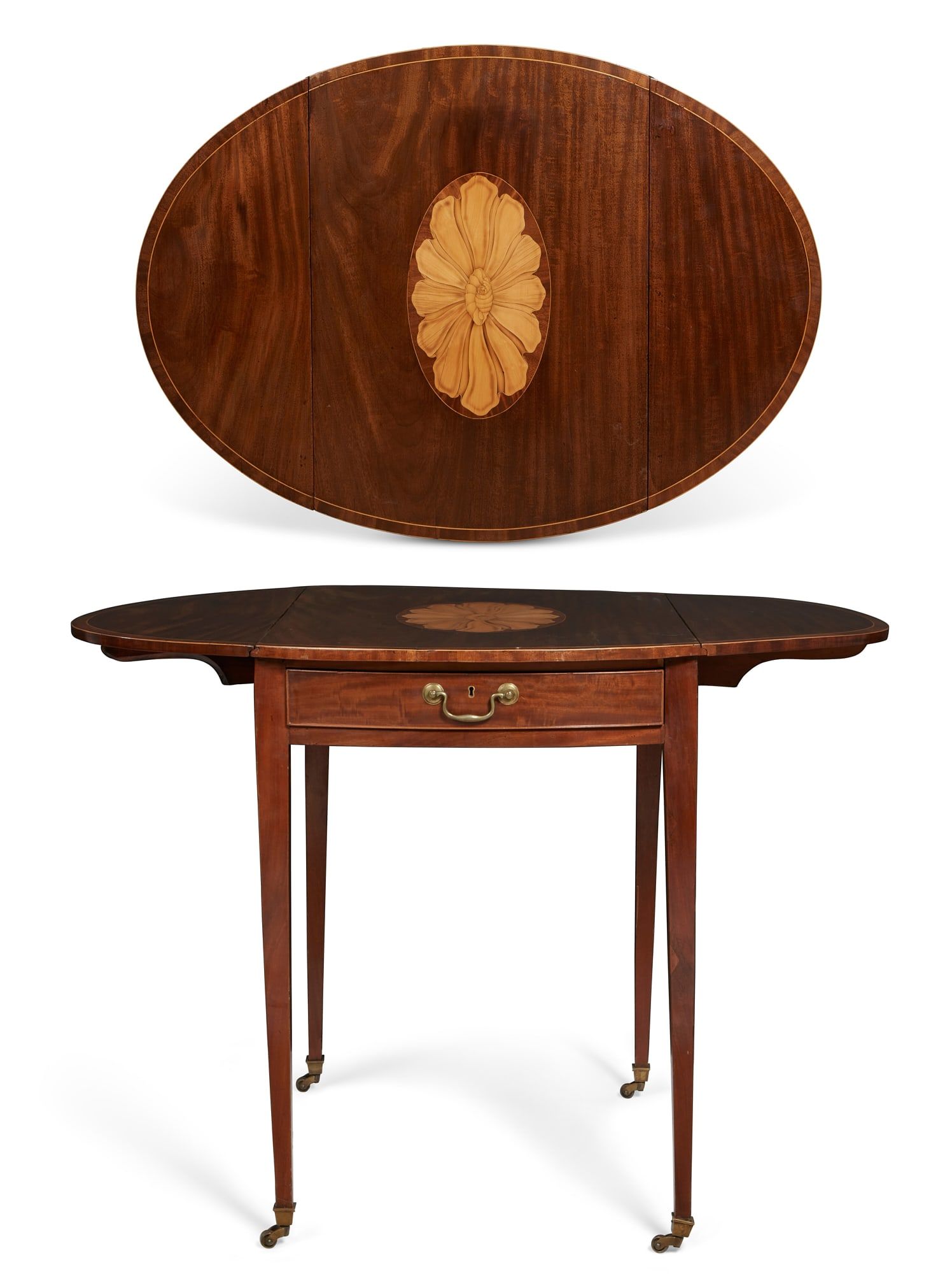 A GEORGE III INLAID MAHOGANY OVAL