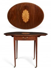 A GEORGE III INLAID MAHOGANY O
