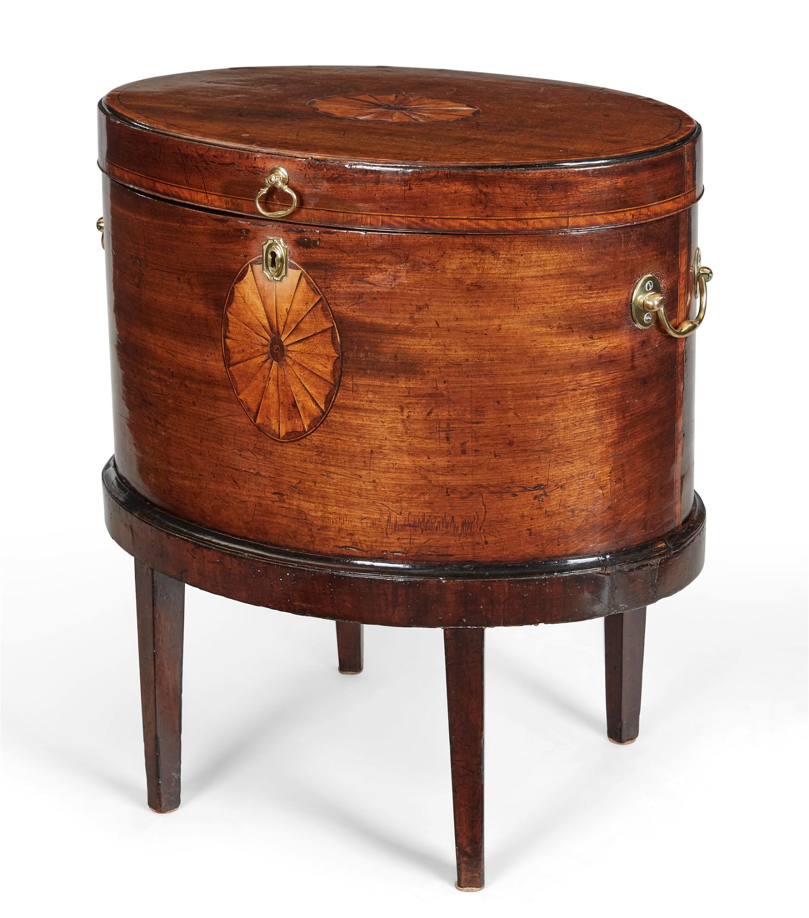 A GEORGE III INLAID MAHOGANY OVAL