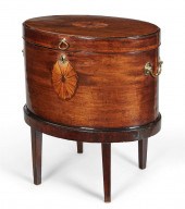 A GEORGE III INLAID MAHOGANY O