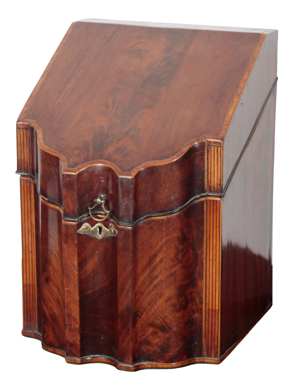 A GEORGE III MAHOGANY CUTLERY BOX