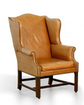 A GEORGE III MAHOGANY WING ARM